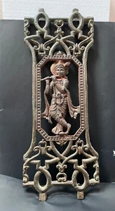 Old Vintage Rare Handmade Rustic Color Cast Iron God Krishna Figure Jaali Grill - Picture 1 of 16