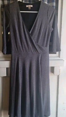 Dressbarn Womens Gray Knit Sweater Short Dress Size 8 V-Neck 3/4 Sleeve - Image 1 of 4