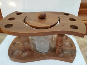 Vintage Walnut 6 Pipe Rest, Rack, Wood Stand, GLASS HUMIDOR 11 x 5" 1849.43 - Picture 1 of 6