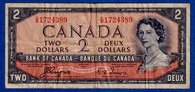 CANADA $2 (1954) BC-30a / P-67a  Circulated DEVIL'S FACE 👿 ** C/B 1724389 **   - Image 1 of 2