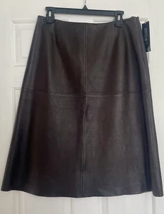 NUEVO CON ETIQUETAS Falda Lafayette 148 New York Expresso Cuero Marrón Línea A Talla 10 Nueva $698 - Imagen 1 de 7