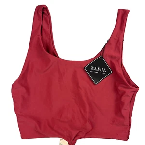 Top corto Zaful Forever Young rojo nudo sin mangas talla mediana - Imagen 1 de 5