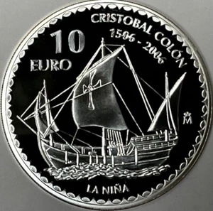 SPAIN - Columbus' "La Niña" - 10 Euro - 2006 - Km-1116 - GEM PROOF Silver Coin - Picture 1 of 3