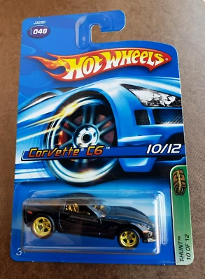 Hot Wheels CORVETTE C6 Black #048 2006 TREASURE HUNTS #10/12 T-HUNT 1:64 Gold RR - Image 1 of 4