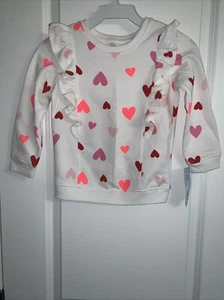NWT Cat & Jack Toddler Girls' Valentine's Day Heart Top Sweatshirt CREAM 5T - Picture 1 of 2