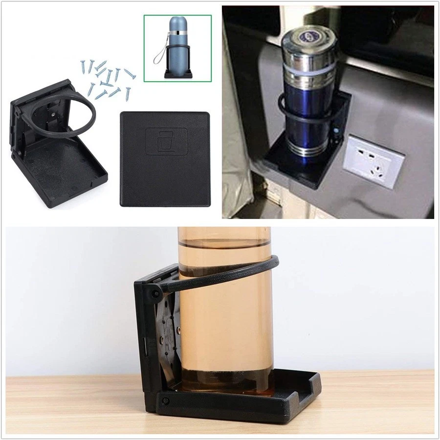 2x Adjustable Foldable Black Plastic Car Van Boat Beverage Drinking Cup Holders - Image 1 of 4