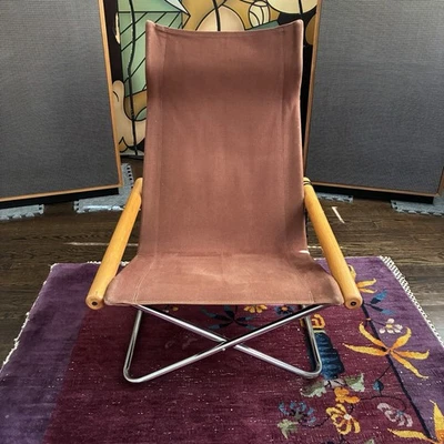 Espreguiçadeira dobrável vintage original NY X base cromada por Takeshi Nii MCM - Imagem 1 de 4