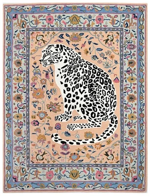 Tapete de lã feito à mão design de leopardo | Estampa de animal tufado à mão, tapete de sala de estar 5x8 - Imagem 1 de 4