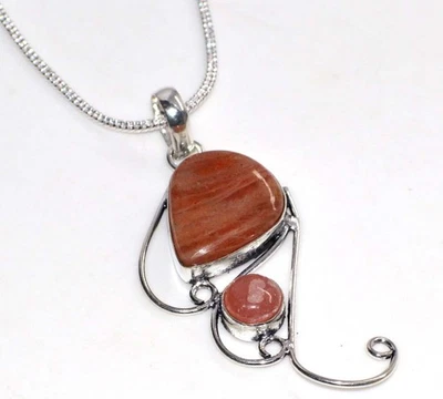 Collar Clásico Piedra Solar Rodocrosita 925 Chapado en Plata Joyería 18" GW Foto 1 de 3