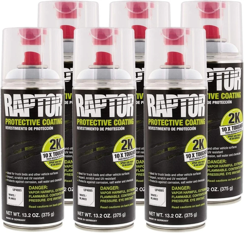 Revestimiento protector de cama de camión en aerosol U-Pol 4885 Raptor 2K - blanco, paquete de 6 Foto 1 de 1