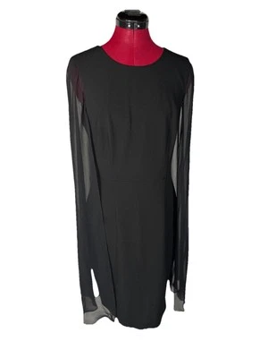 CALVIN KLEIN  Solid Black Crepe Cape Sleeveless Sheath Dress Size Petite - Image 1 of 4