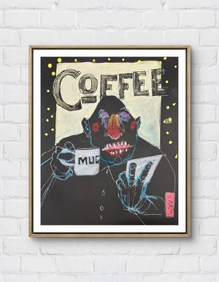 Faris Art: Taza de café: 11x14 papel negro único neoexpresionismo moderno Foto 1 de 4