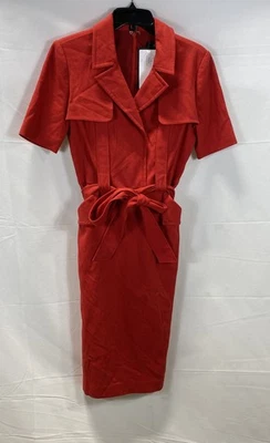 NWT Badgley Mischka BSD4188 Women's Red Belted Collared Sheath Dress Size 4 - Image 1 of 4