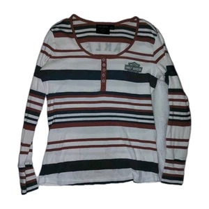 Harley Davidson Shirt Women'sSize XL Long Sleeve Button Down With Stripes Ribbed - Picture 1 of 5