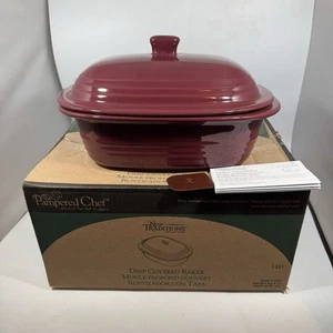 Pampered Chef New Traditions Deep Covered Baker 3.1 Qt Cranberry 1321 Made USA - Picture 1 of 10