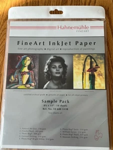 HAHNEMUHLE Fine Art Paper Sample Pack, 8.5 X 11 - 18 Sheets Ref. # 10 640 33B - Picture 1 of 2