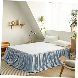French Linen Bed Skirt with Pleated Frills Full - 14" Drop Ruffle - Dusty Blue - Picture 1 of 7