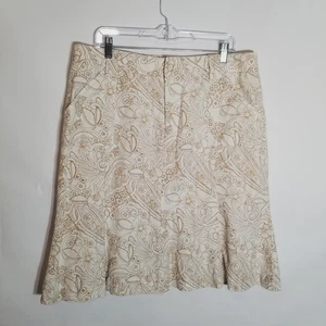 Eddie Bauer Skirt Women's Size 16 Tall Cream Tan Linen Cotton Blend Floral - Picture 1 of 5