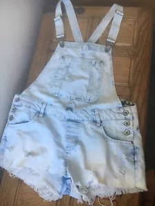 Denim Dungarees Shorts Size 12 White Blue Pockets Summer Beach Hobo Star VGC - Picture 1 of 9