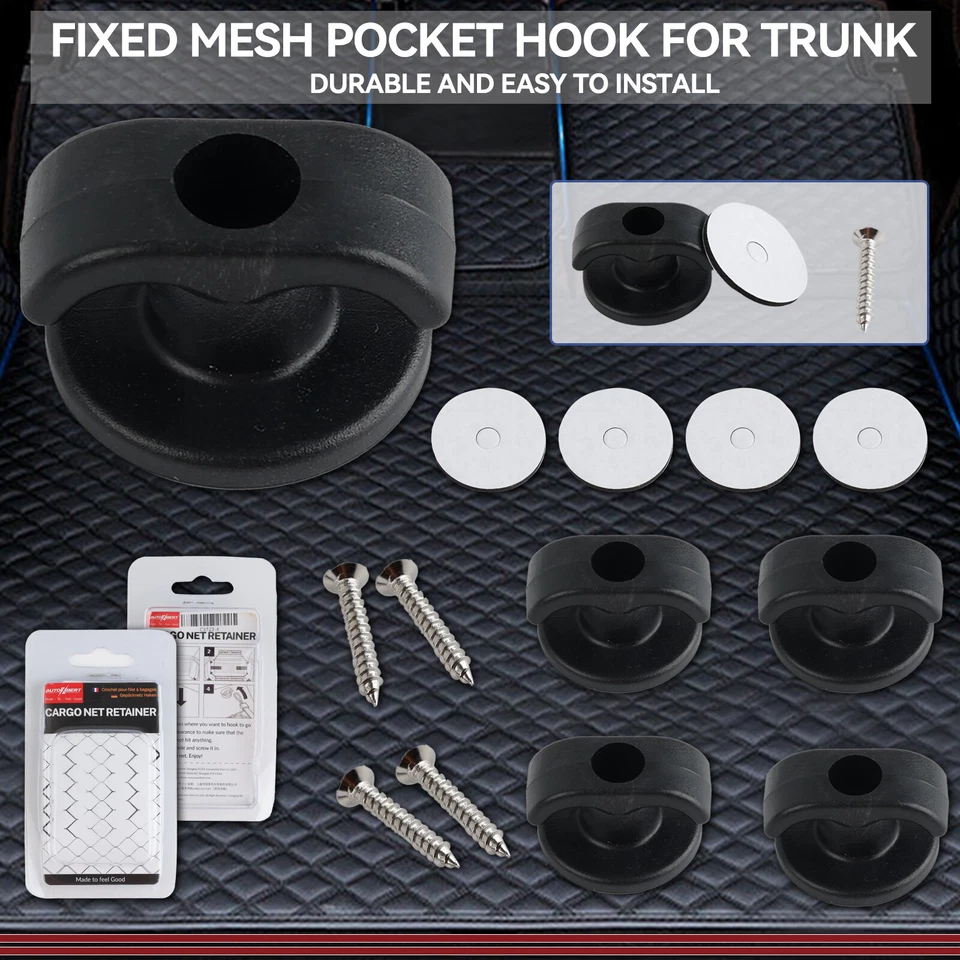 Kit de herrajes de red de carga de 4 piezas, clips de maletero trasero de automóvil gancho colgante bucle de anillo Foto 1 de 4