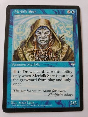 MTG Magic The Gathering Card Merfolk Seer Summon Merfolk Blue Mirage 1996 - Image 1 of 2