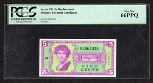 Series 541 5c Replacement Note Military Payment Certificate RARE - PCGS 66 PPQ - Picture 1 of 2