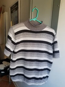 Westbound Petites Large L Cotton Metallic SS Black Silver Stripe Knit Top Petite - Bild 1 von 6