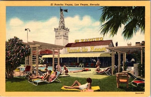 LAS VEGAS NEVADA EL RANCHO HOTEL SWIMMING POOL SCENE VINTAGE LINEN POSTCARD - Picture 1 of 2