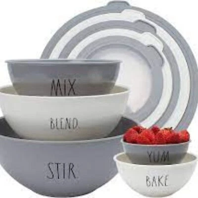 Juego de 10 cuencos mezcladores con tapas de plástico Rae Dunn NUEVO EN CAJA Foto 1 de 4