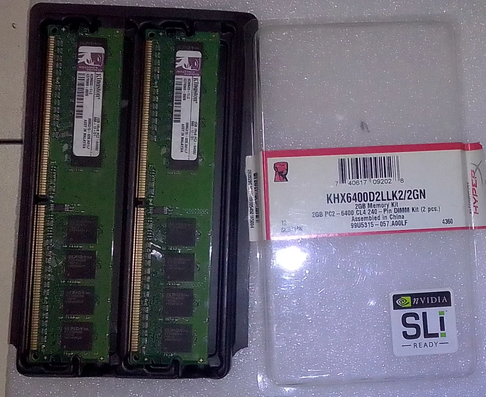 2GB 2x1GB KINGSTON KHX6400D2K2/2G DDR2-800 PC2-6400  nvidia SLI ready - Immagine 1 di 1