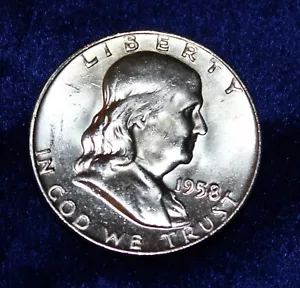 1958 d Franklin Half Dollar MS+ - Picture 1 of 2