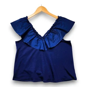 Crown & Ivy dunkelblau Rüschen Top Shirt Tank V-Ausschnitt Medium schulterfrei - Bild 1 von 5