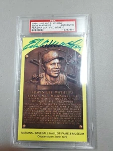Eddie Mathews PSA DNA Coa Autograph Hand Signed Gold HOF Plaque Postcard - Picture 1 of 3