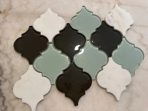 Blue, Grey, And Carrara Marble And Glass Mix Mosaic 9"x13" Interlocking - Picture 1 of 15