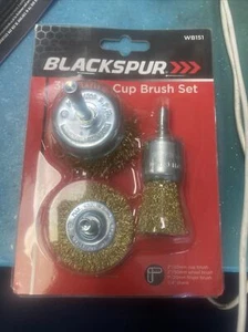 3 PIECE SET WIRE ROTARY WHEEL CUP BRUSH BIT ABRASIVES BRASS COATED STEEL - Picture 1 of 1