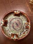 Vintage Ashtray Ceramic Glaze Finish Brown Drip Swirl 8" Round America Made 3333