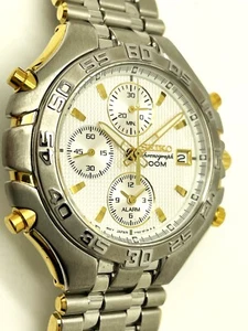 SEIKO MEN'S 7T32-6N60 "NOT-WORKING" 100M ALARM CHRONOGRAPH ANALOG WATCH SDWG36 - Picture 1 of 7