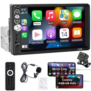 Single 1DIN 7" Car Stereo Radio Apple CarPlay MP5 FM BT USB Touch Screen + Cam - Picture 1 of 12