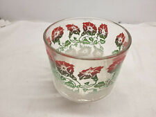 VINTAGE RED GREEN WHITE FLORAL RETRO GLASS ICE BUCKET