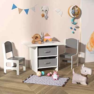 Kids Table and 2 Chairs Set Storage Children Learning Dining Activity Furniture - Picture 1 of 5
