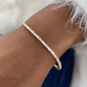 Baguette And Radiant Labcreated Diamond Bangle Bracelet 4.38ct E-F/VS1 - Picture 1 of 8