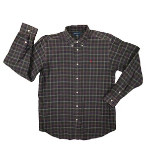 Ralph Lauren Boys Vintage Navy Blue Brown Plaid Button Up Shirt size XL 20 - Picture 1 of 7