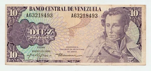 Venezuela VF Banconota 10 Bolivares Gennaio 1980 P-57 (Prefisso A7 o A8) Commemorativa - Foto 1 di 2