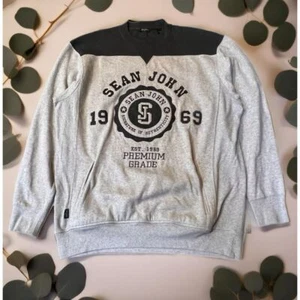 Sean John Premium Grade Sweatshirt Athletic Logo Graphic Crewneck Gray Black L - Picture 1 of 20