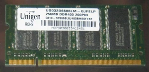 256MB UNIGEN DDR1 RAM 400MHz PC-3200S SO-DIMM 200-pol.CL3 UG032D6686LM-GJFELP - Picture 1 of 2
