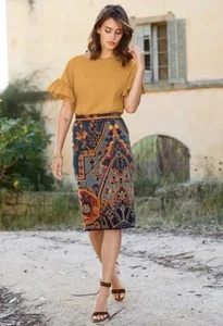 Peruvian Connection Yasmin Pima Cotton Pencil Skirt Medium Chambray Royal Blue - Picture 1 of 9