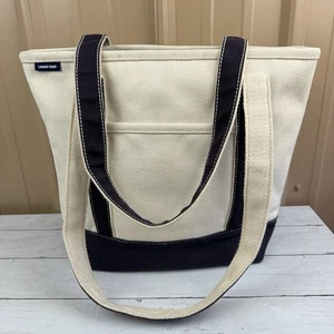 Borsa tote Lands' End media in tela di cotone avorio blu navy con zip intera tasca barca - Foto 1 di 14