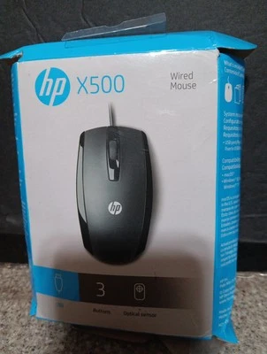 HP X500 USB 3 Button Optical Wired Mouse - Black - Image 1 of 2
