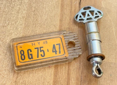 2 Vtg Keychains New York NY 1954 DAV Disabled Am Veterans License Plate and AAA - Image 1 of 2