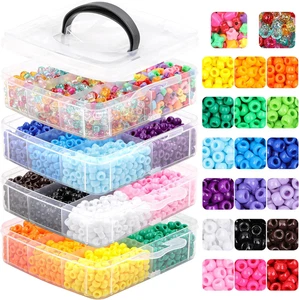 4800 Pcs Pony Beads for Friendship Bracelets 6X9Mm 18 Solid 8 Color Shapes 10 Gl - Picture 1 of 12